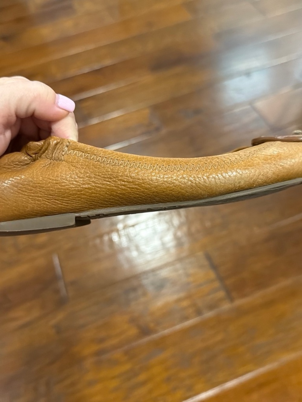 Tory Burch Cognac Leather Logo Ballet Flats - Picture 7 of 8